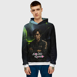 Толстовка-худи мужская Игра в кальмара - игрок 218 скрещивает руки, цвет: 3D-белый — фото 2