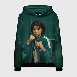 Толстовка-худи мужская Игра в кальмара - игрок 067 в стойке бойца, цвет: 3D-черный