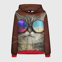 Толстовка-худи мужская A Cat with multicolored glasses, цвет: 3D-красный