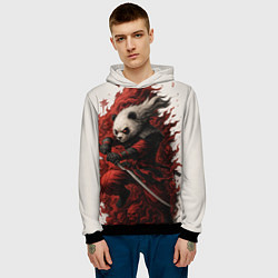 Толстовка-худи мужская Демоническая панда самурай - нейроарт, цвет: 3D-черный — фото 2