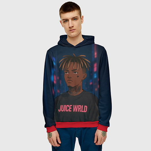 Мужская толстовка Juice WRLD - Неоновый аниме арт / 3D-Красный – фото 3