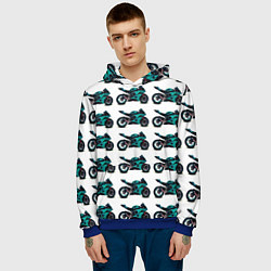 Толстовка-худи мужская Motorbike light blue, цвет: 3D-синий — фото 2