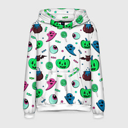 Толстовка-худи мужская Halloween light green pumpkin - паттерн, цвет: 3D-белый