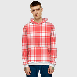 Толстовка-худи мужская Checked red white, цвет: 3D-белый — фото 2