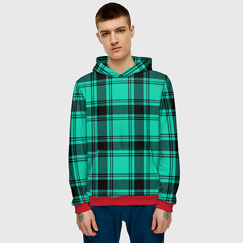 Мужская толстовка Checkered turquoise / 3D-Красный – фото 3