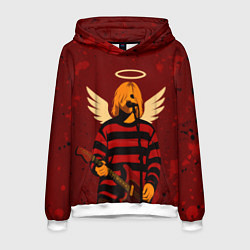 Толстовка-худи мужская Нирвана, Курт Кобейн с крыльями ангела, цвет: 3D-белый