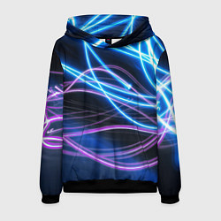Толстовка-худи мужская Неоновая абстракция на темном, цвет: 3D-черный
