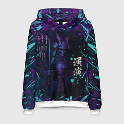 Толстовка-худи мужская Призрачный самурай - неоновый арт, цвет: 3D-белый