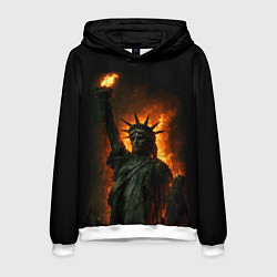 Толстовка-худи мужская Статуя свободы в огне, цвет: 3D-белый