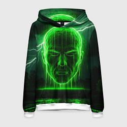 Толстовка-худи мужская Неоновая голова, цвет: 3D-белый
