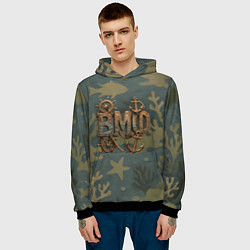 Толстовка-худи мужская ВМФ старые буквы, цвет: 3D-черный — фото 2