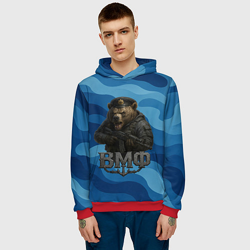 Мужская толстовка ВМФ медведь / 3D-Красный – фото 3