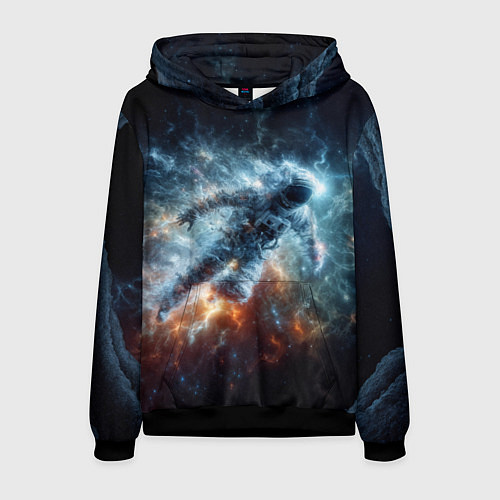 Мужская толстовка Космонавт парит в космосе среди звезд / 3D-Черный – фото 1