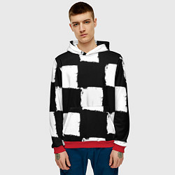 Толстовка-худи мужская Черные квадраты в виде шахматной доски, цвет: 3D-красный — фото 2