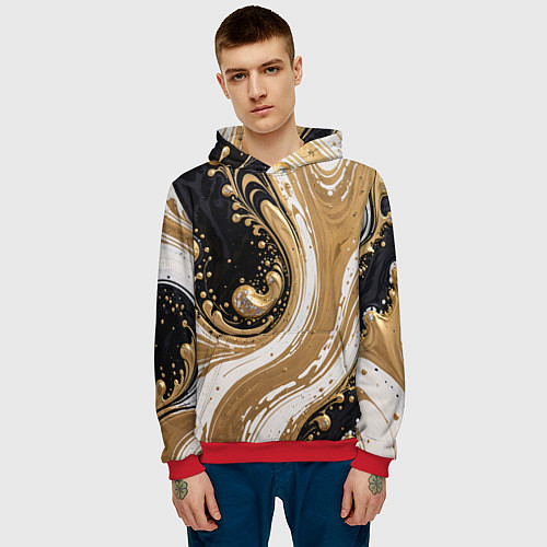 Мужская толстовка Черный агат и жидкое золото / 3D-Красный – фото 3