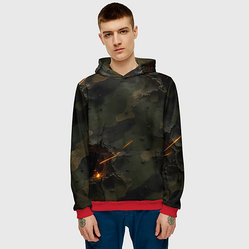 Мужская толстовка Огненные следы от пуль на камуфляже / 3D-Красный – фото 3