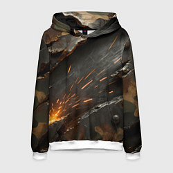 Толстовка-худи мужская Искры метала под камуфляжем, цвет: 3D-белый