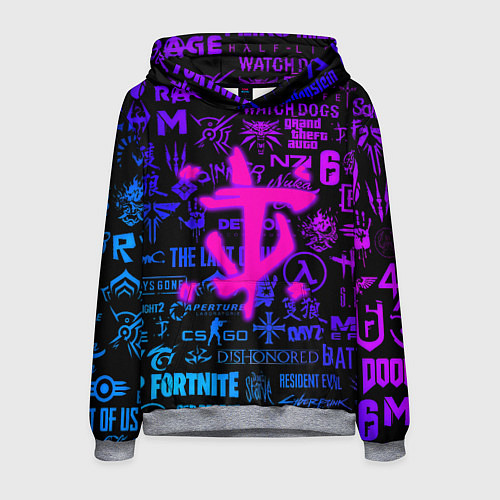 Мужская толстовка Doom логотипы игр неон / 3D-Меланж – фото 1