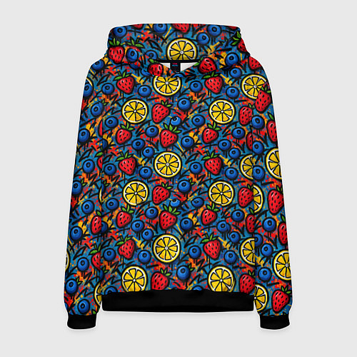 Мужская толстовка Ягоды и фрукты паттерн / 3D-Черный – фото 1