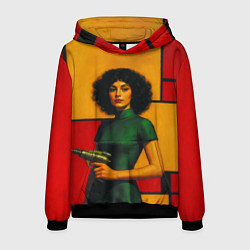 Толстовка-худи мужская Девушка с бластером ретрофутуризм поп-арт 1970-е, цвет: 3D-черный