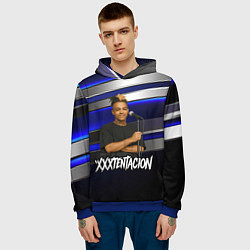 Толстовка-худи мужская XXXTentacion с микрофоном довольный, цвет: 3D-синий — фото 2
