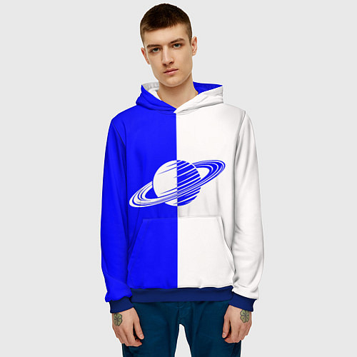 Мужская толстовка Сатурн сине-белый / 3D-Синий – фото 3