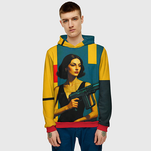 Мужская толстовка Девушка с ретрофутуристическим автоматом поп-арт 1 / 3D-Красный – фото 3