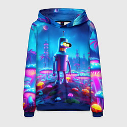 Толстовка-худи мужская Бендер на сказочной неоновой грибной планете - ней, цвет: 3D-синий