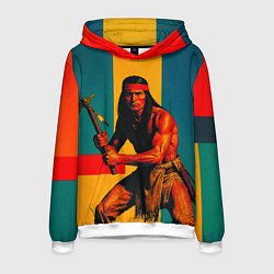 Толстовка-худи мужская Индеец поп-арт, цвет: 3D-белый