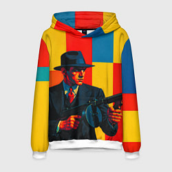 Толстовка-худи мужская Гангстер поп-арт, цвет: 3D-белый
