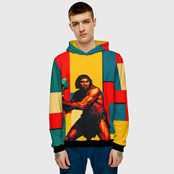 Толстовка-худи мужская Неандерталец поп-арт, цвет: 3D-черный — фото 2