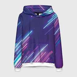 Толстовка-худи мужская Абстракция бело синие красные полосы, цвет: 3D-белый