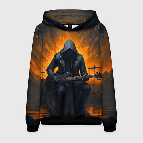 Мужская толстовка Гитарист играющий в пламени / 3D-Черный – фото 1