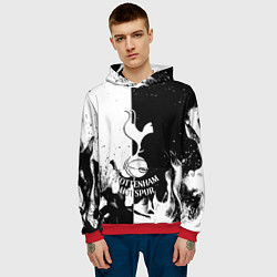 Толстовка-худи мужская Тоттенхэм черно белый огонь, цвет: 3D-красный — фото 2