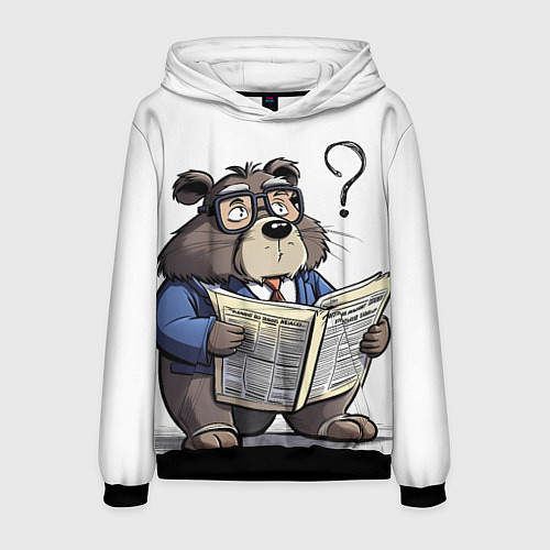 Мужская толстовка Бобр - интеллигент с газетой / 3D-Черный – фото 1