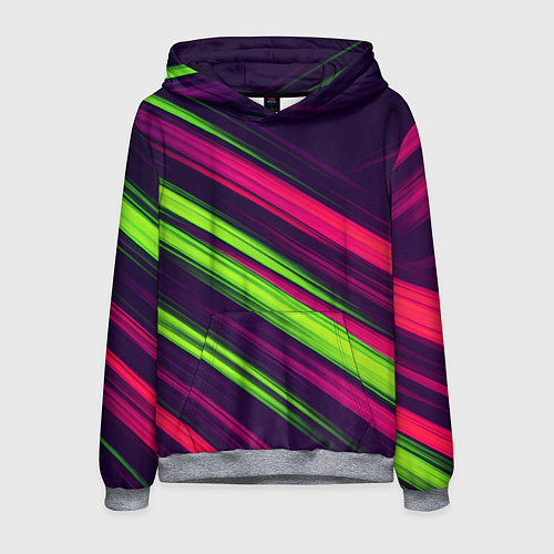 Мужская толстовка Фиолетово-зеленые линии / 3D-Меланж – фото 1