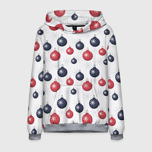 Мужская толстовка Синие и красные новогодние шары со снежинками / 3D-Меланж – фото 1