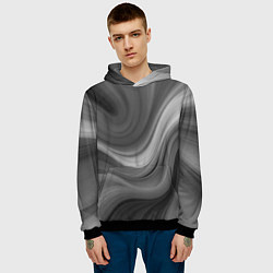 Толстовка-худи мужская Серые волны абстракция однотонная, цвет: 3D-черный — фото 2