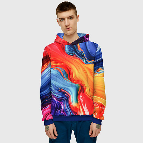Мужская толстовка Красно-синие масляные краски смешение абстракция / 3D-Синий – фото 3