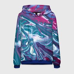 Толстовка-худи мужская Абстракция бело сине красный мрамор, цвет: 3D-синий