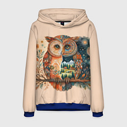 Толстовка-худи мужская Сова разделенная на день и ночь абстракция, цвет: 3D-синий