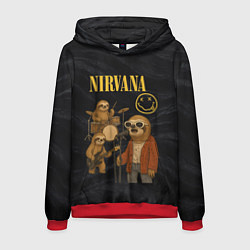 Толстовка-худи мужская Ленивцы группа Nirvana, цвет: 3D-красный