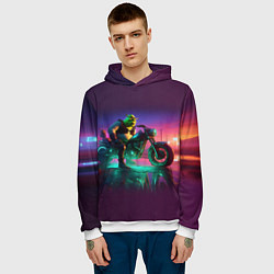 Толстовка-худи мужская Шрек на мотоцикле на закате - нейроарт фантазия, цвет: 3D-белый — фото 2