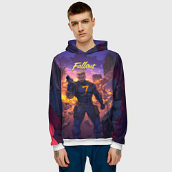 Толстовка-худи мужская Fallout седьмой на фоне взрывов, цвет: 3D-белый — фото 2
