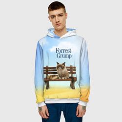 Толстовка-худи мужская Пародия Форрест Гамп - кот на скамейке, цвет: 3D-белый — фото 2