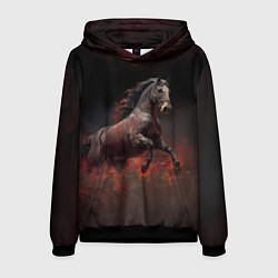 Толстовка-худи мужская Лошадь выпрыгивает из тумана, цвет: 3D-черный