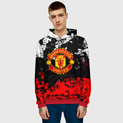 Толстовка-худи мужская Манчестер Юнайтед краски, цвет: 3D-красный — фото 2