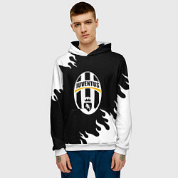 Толстовка-худи мужская Juventus белый огонь текстура, цвет: 3D-белый — фото 2