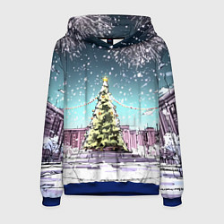 Толстовка-худи мужская Москва - новогодний салют, цвет: 3D-синий