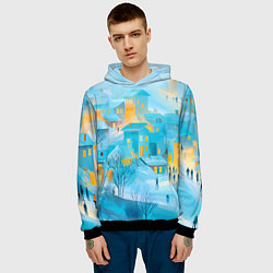 Толстовка-худи мужская Новогодние Московские домики, цвет: 3D-черный — фото 2